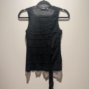 Sheer black tank top with ruffles